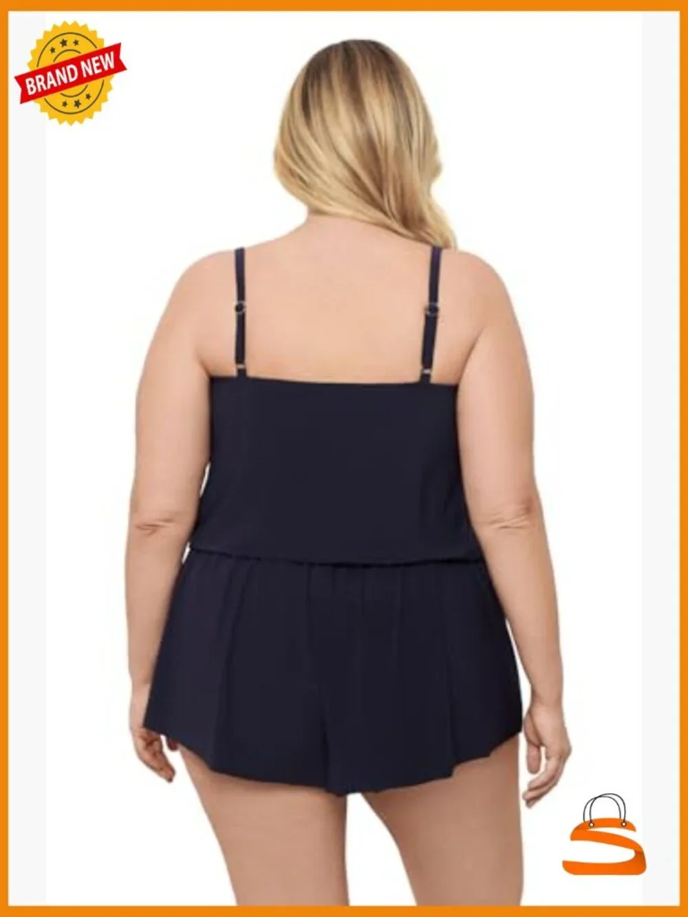 V-Neck Blouson Slimming Swim Romper with Pocket